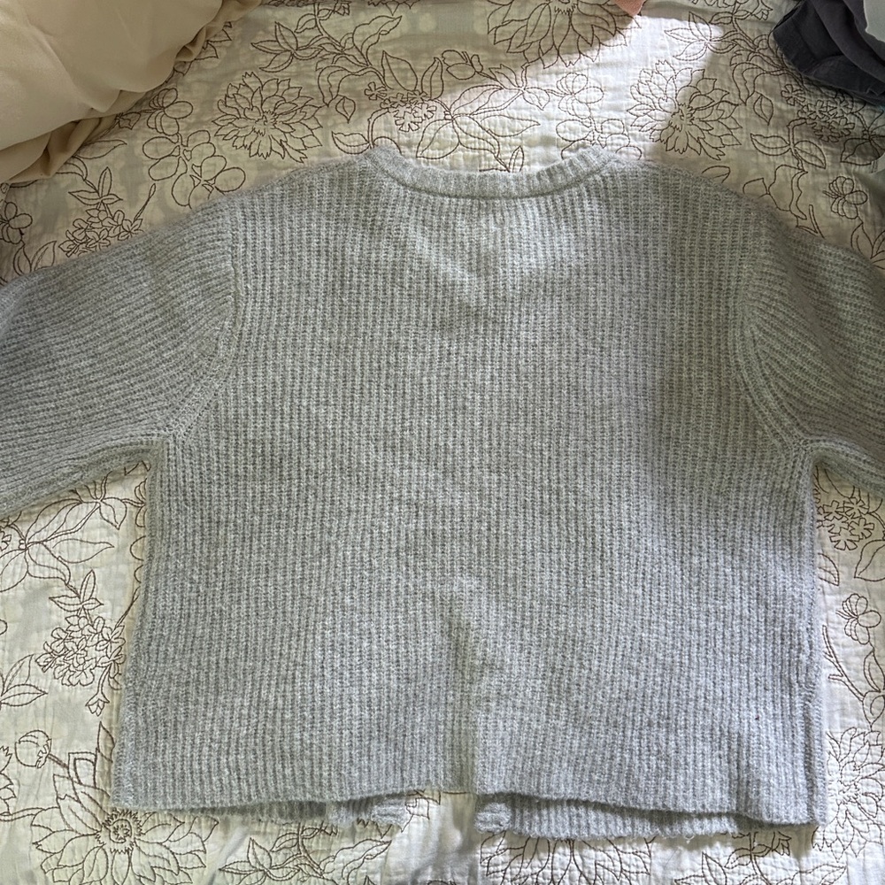 Aerie Light Gray Ribbed Button Short Sleeve Cardigan - Picture 3 of 6